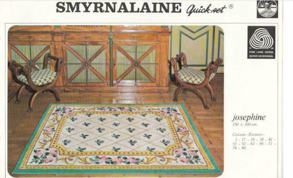Handgemaakt tapijt 100% wol Smyrna jaren 1950 1,5m x 2m, Huis en Inrichting, Ophalen, 150 tot 200 cm, 200 cm of meer, Wit