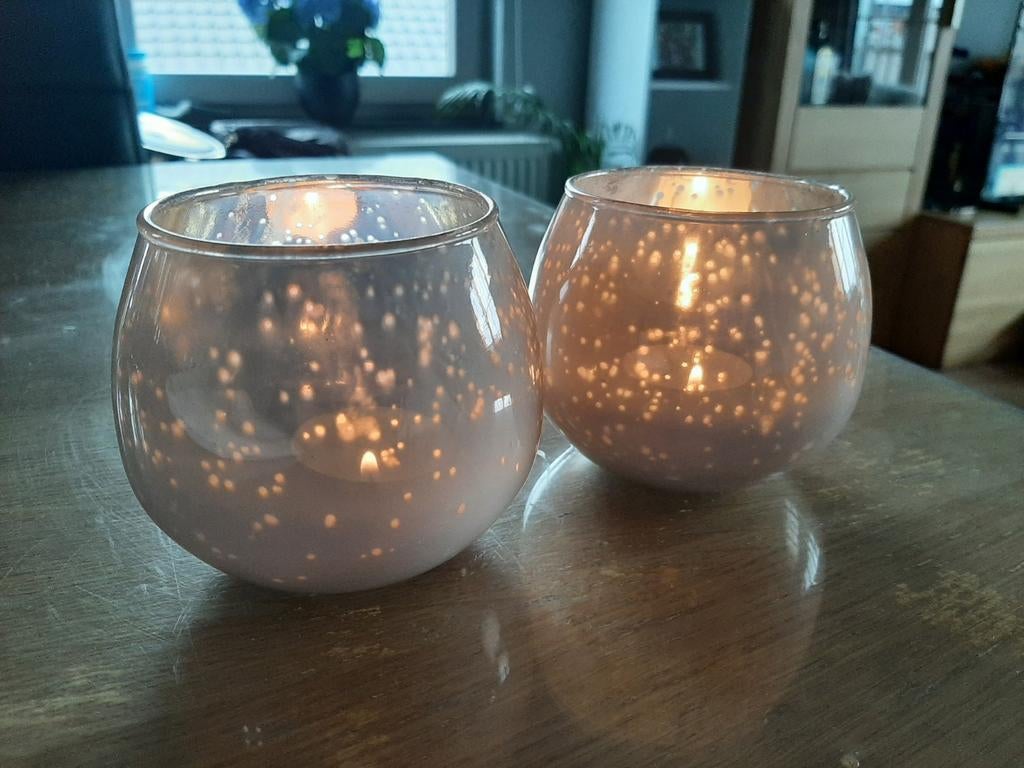 Set 2 glazen theelichthouders sfeervol licht van AVA papier, Ophalen of Verzenden, Kaars