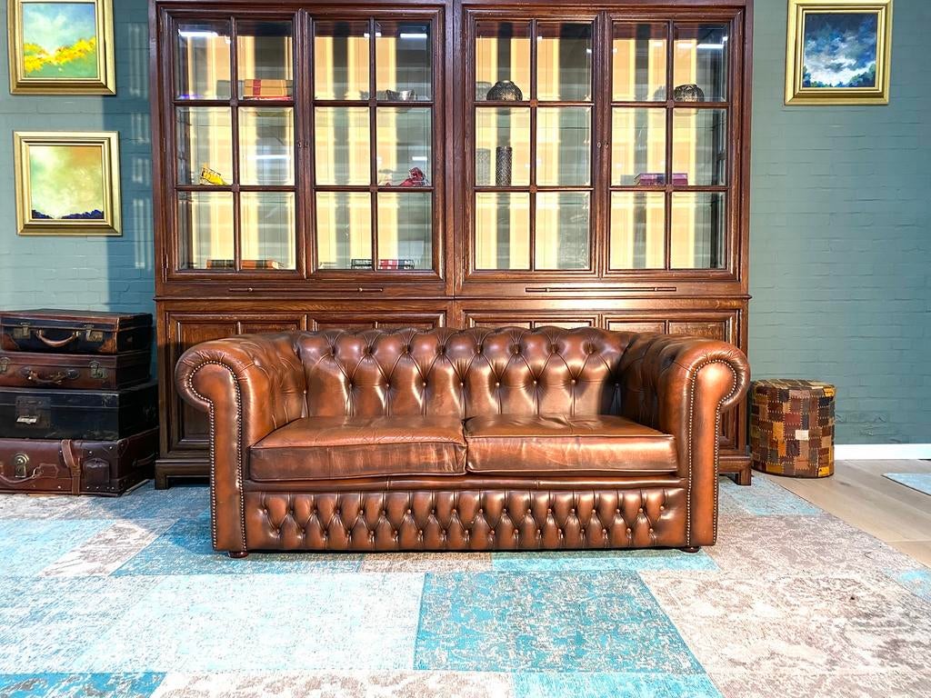 Klassieke Engelse Chesterfield zetel Tabaco bruin, Ophalen of Verzenden, Leer