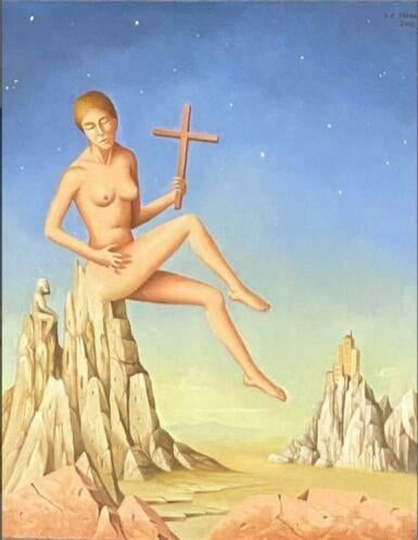 huile sur panneau le roche sacree signe carl prevot, Antiek en Kunst, Ophalen of Verzenden