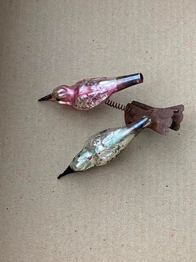 Oiseaux double en verre ancien, Noël, Divers, Enlèvement ou Envoi, Comme neuf