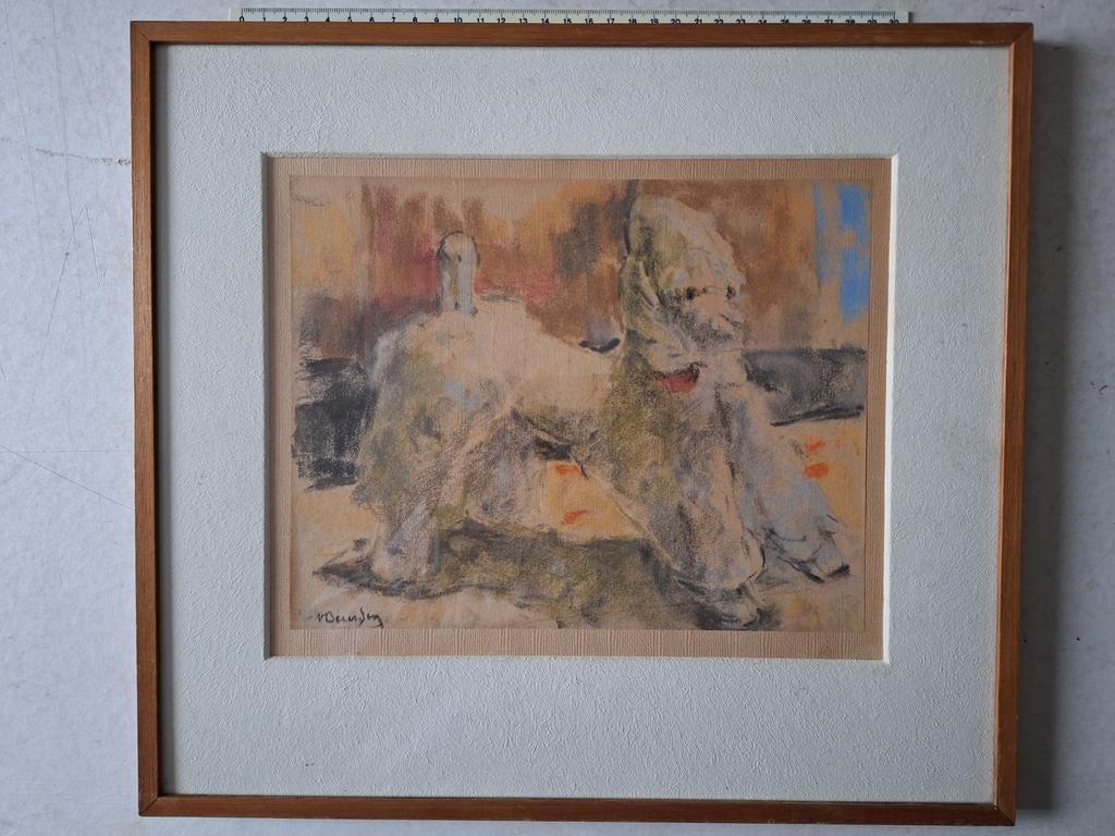 Leuke gemengde techniek Alfons Van Beurden "Poedel", Ophalen of Verzenden