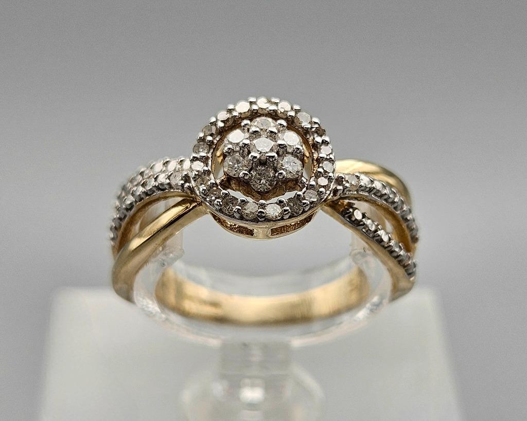 Gouden Vintage bicolor ring diamanten Ca: 0.30 ct. 2024/594, Ophalen of Verzenden, Met edelsteen, Dame, Goud