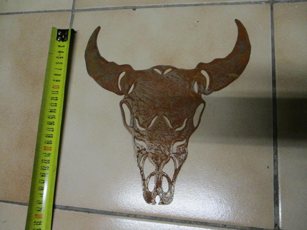 stierenschedel western skull  rustiek metalen roestig look, Verzamelen, Ophalen of Verzenden, Nieuw, Reclamebord