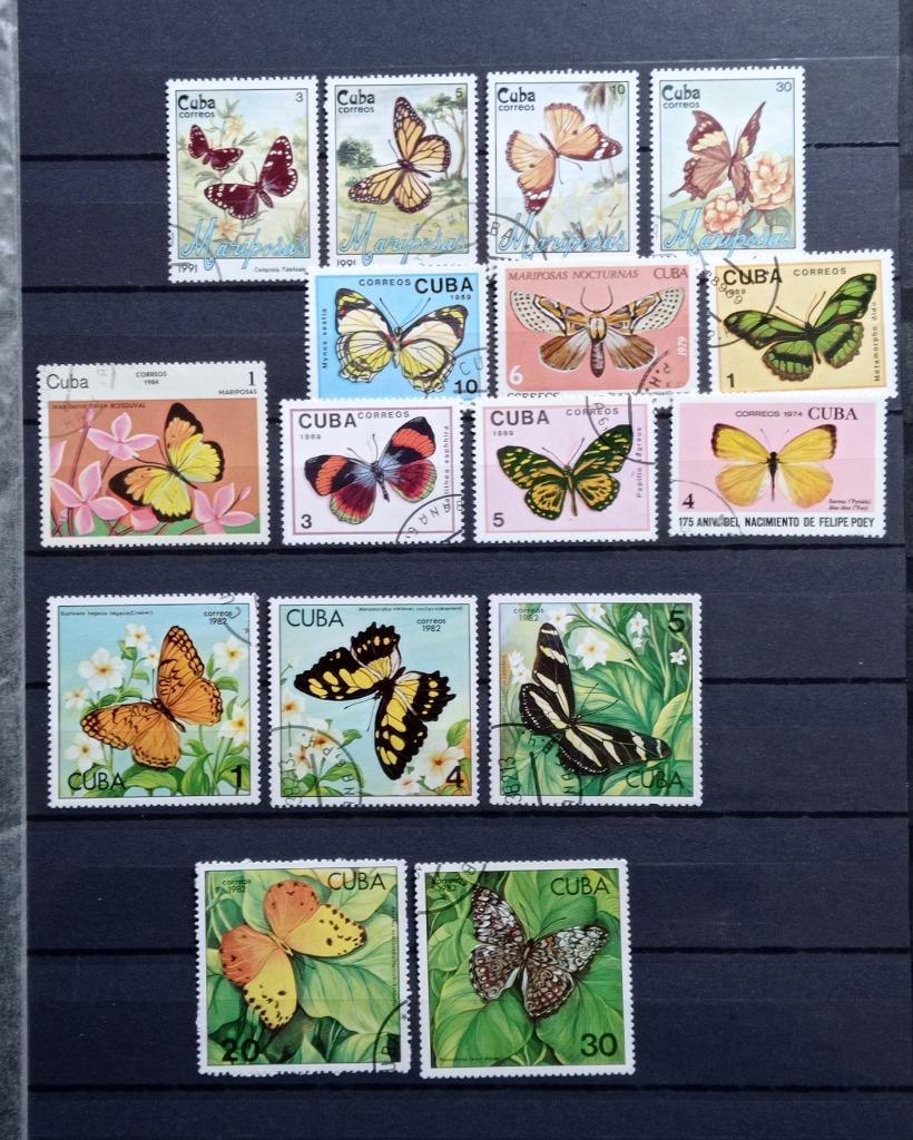 Cuba - papillons - 16 timbres oblitérés, Envoi, Affranchi, Animal et Nature