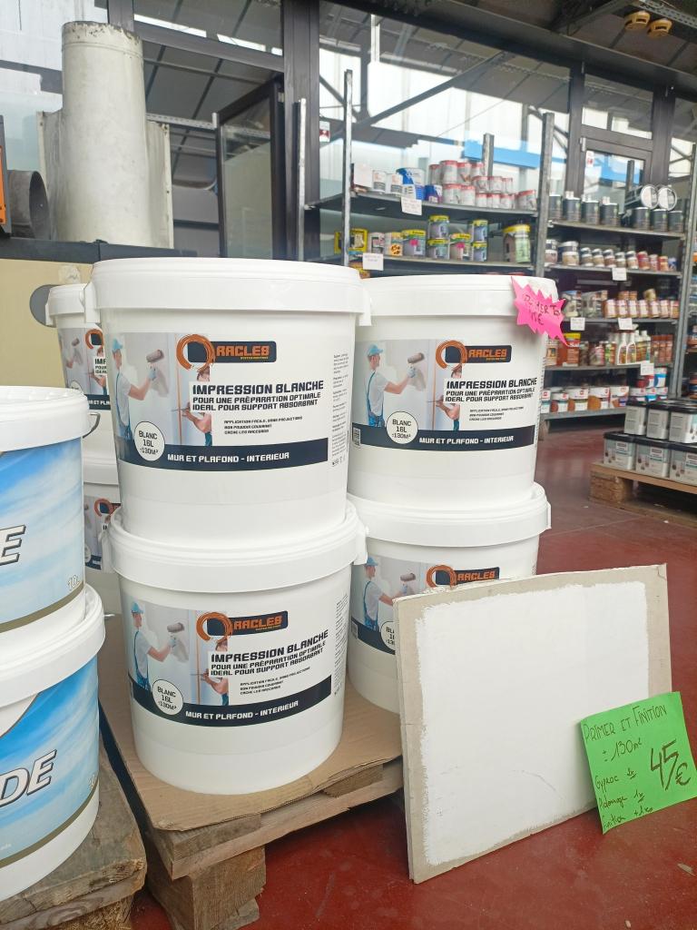 Primer blanc – 16 L – murs & plafonds – 130 m², Neuf, Enlèvement, Peinture, Blanc