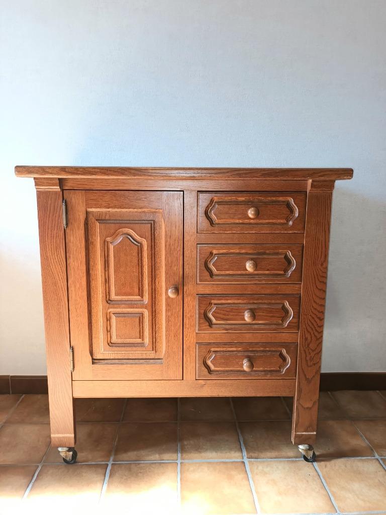 Kastje in hout op wielen, Huis en Inrichting, Kasten | Ladekasten, Ophalen, Gebruikt, 50 tot 100 cm, 3 of 4 laden