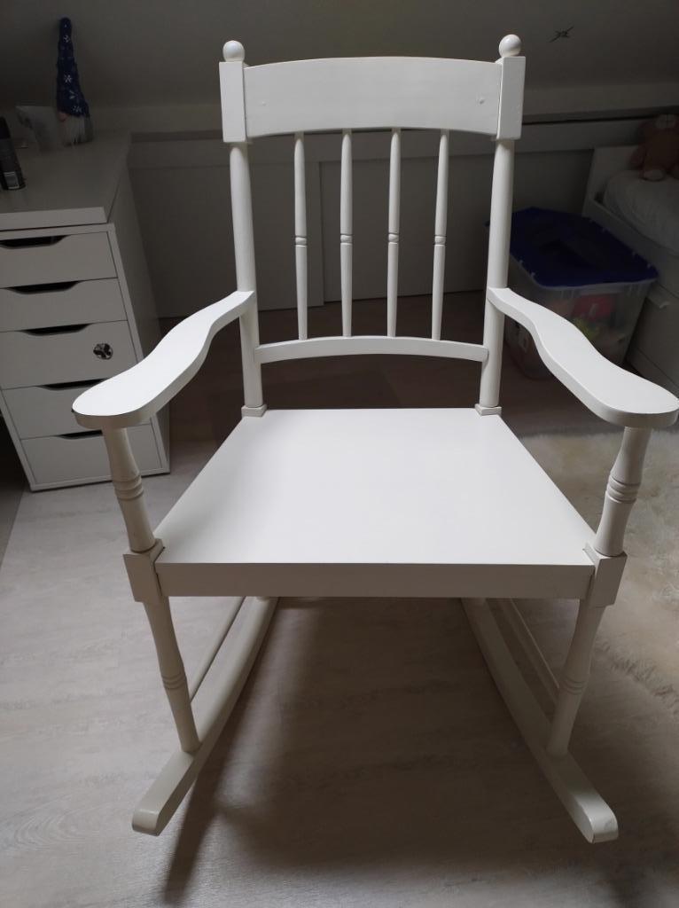 Witte houten schommelstoel, Kinderen en Baby's, Kinderkamer | Beddengoed, Gebruikt, Overige typen, Wit, Jongetje of Meisje, Ophalen