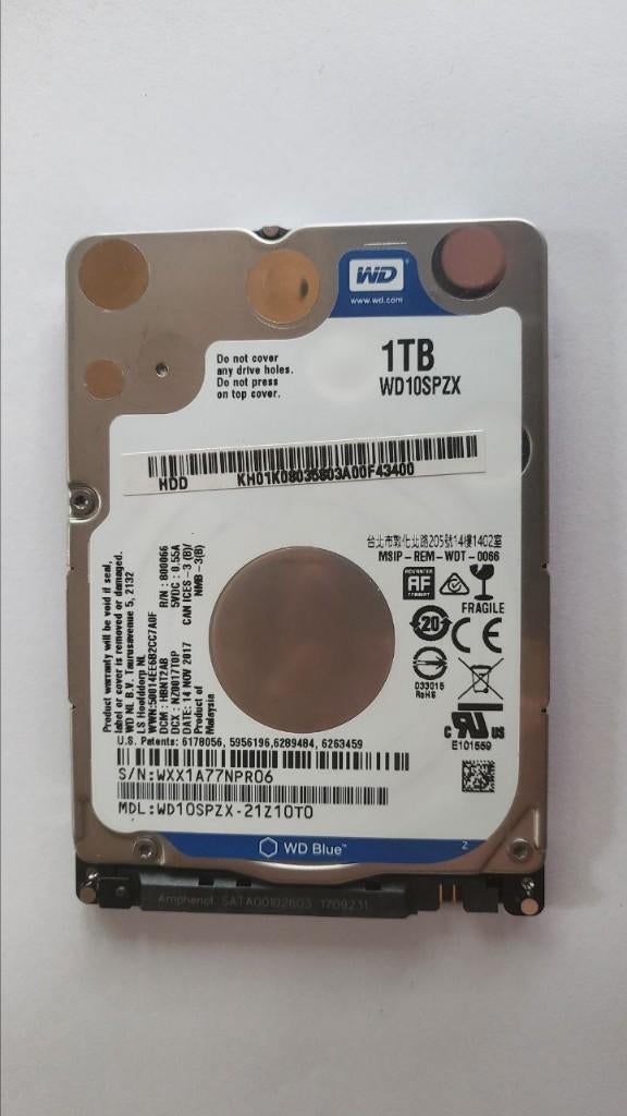 Western Digital WD Blue 1TB Laptop HDD (2.5”), Computers en Software, Harde schijven, Intern, Refurbished, Afmetingen: 69,85 x 100 x 7 mm – past in bijna alle laptops