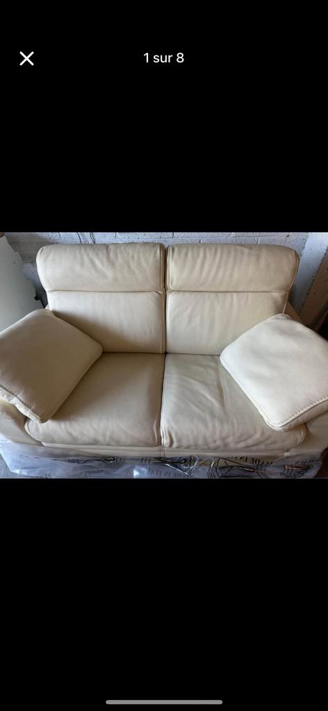Canapé en cuir beige 2 places, Maison & Meubles, 75 à 100 cm, Cuir beige epais, Enlèvement ou Envoi, 150 à 200 cm