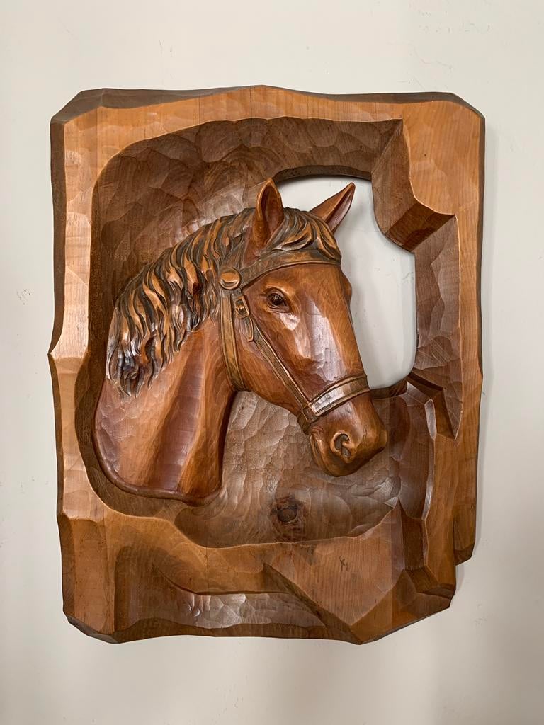 Houtsculptuur Paardekop, Antiek en Kunst, Ophalen of Verzenden