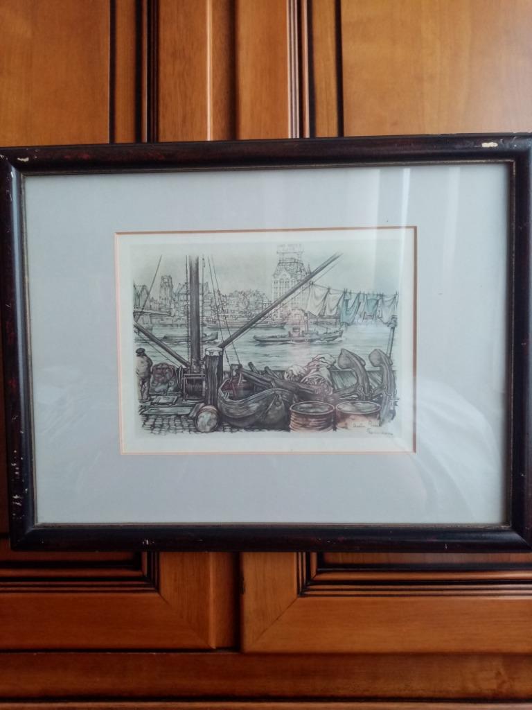 Gravure aquatinte Anton Pieck "Rotterdam" 1970s (43/32cm), Antiquités & Art, Art | Dessins & Photographie, Enlèvement