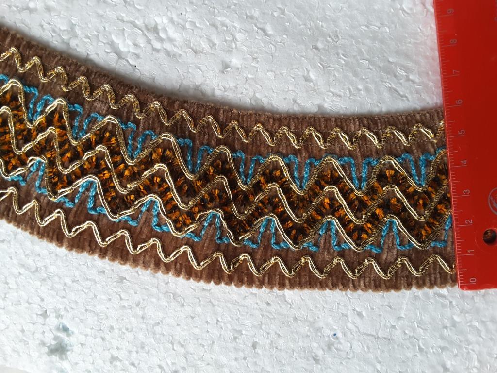 galon 62mm brun cacao motif doré turquoise brun orange G6208, Hobby & Loisirs créatifs, Couture & Fournitures, Enlèvement ou Envoi