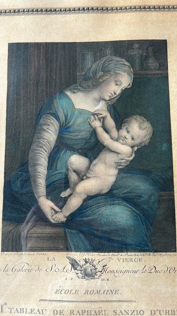 Gravure de la Vierge Marie avec Jésus 56 x 36 BEL ÉTAT, Antiquités & Art, Enlèvement