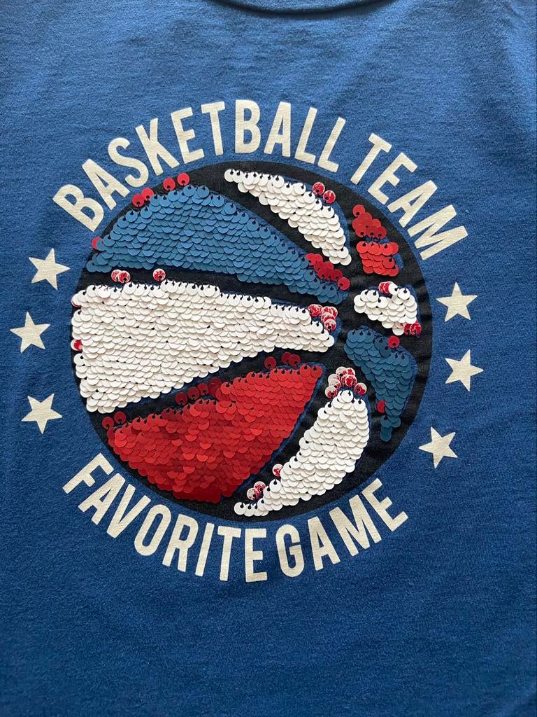 T-shirt à LM bleu Basketball avec sequins - 6 ans - 2€, Comme neuf, Gémo, Garçon