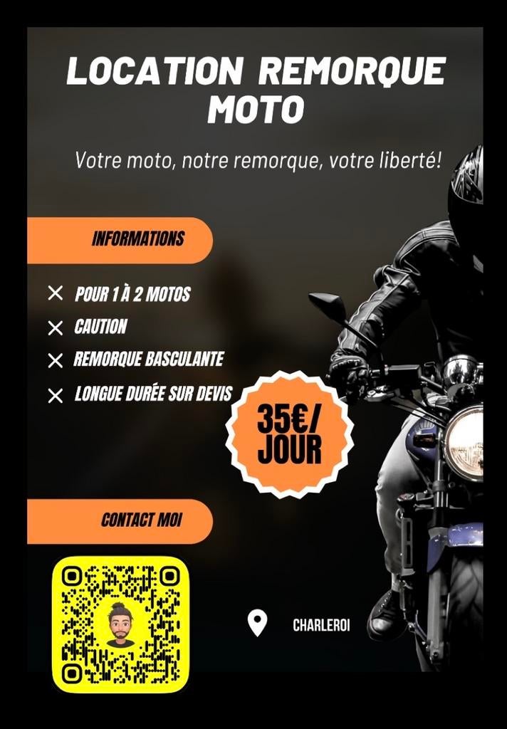 Location remorque 1 a 2 moto, Enlèvement