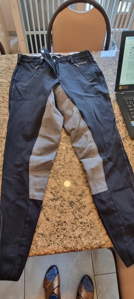 Pikeur paardrijbroek zwart (grijs) leder zitvlak. 44, Dieren en Toebehoren, Ophalen of Verzenden, Zo goed als nieuw