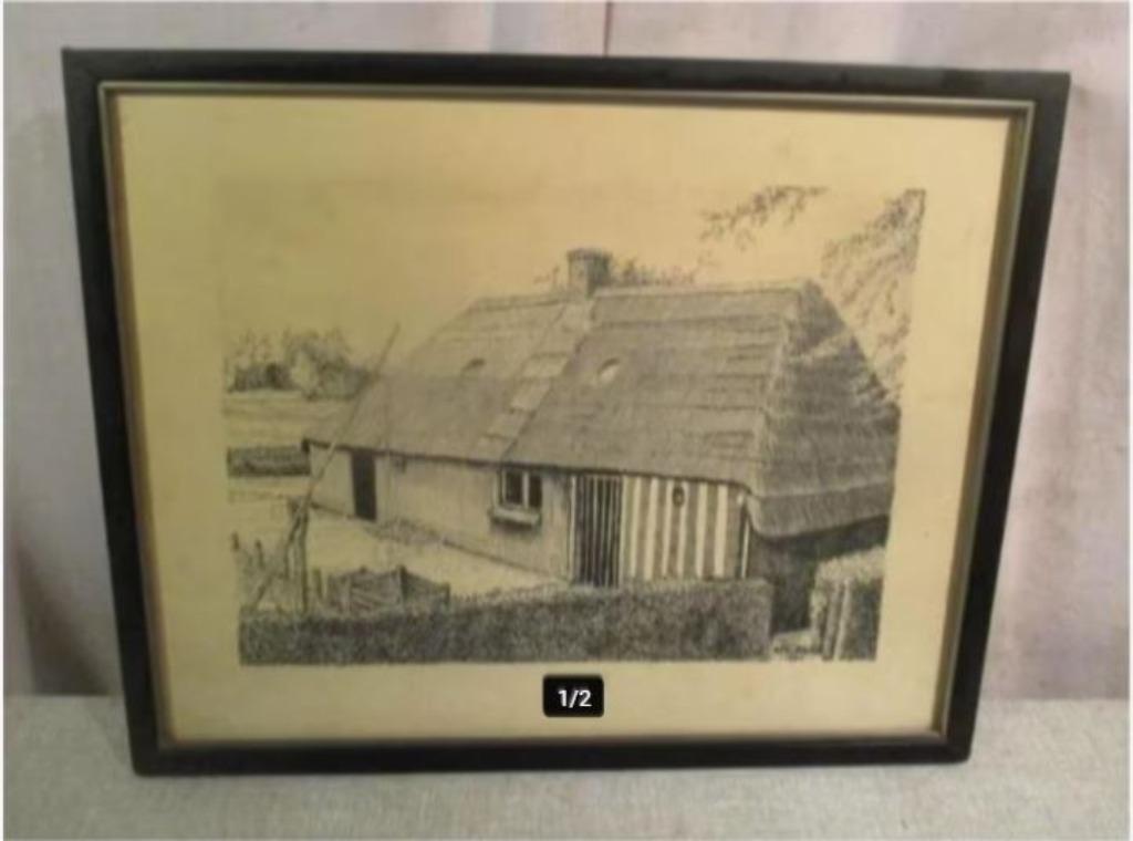 Superbe dessin « Old Barn » - signé, Envoi