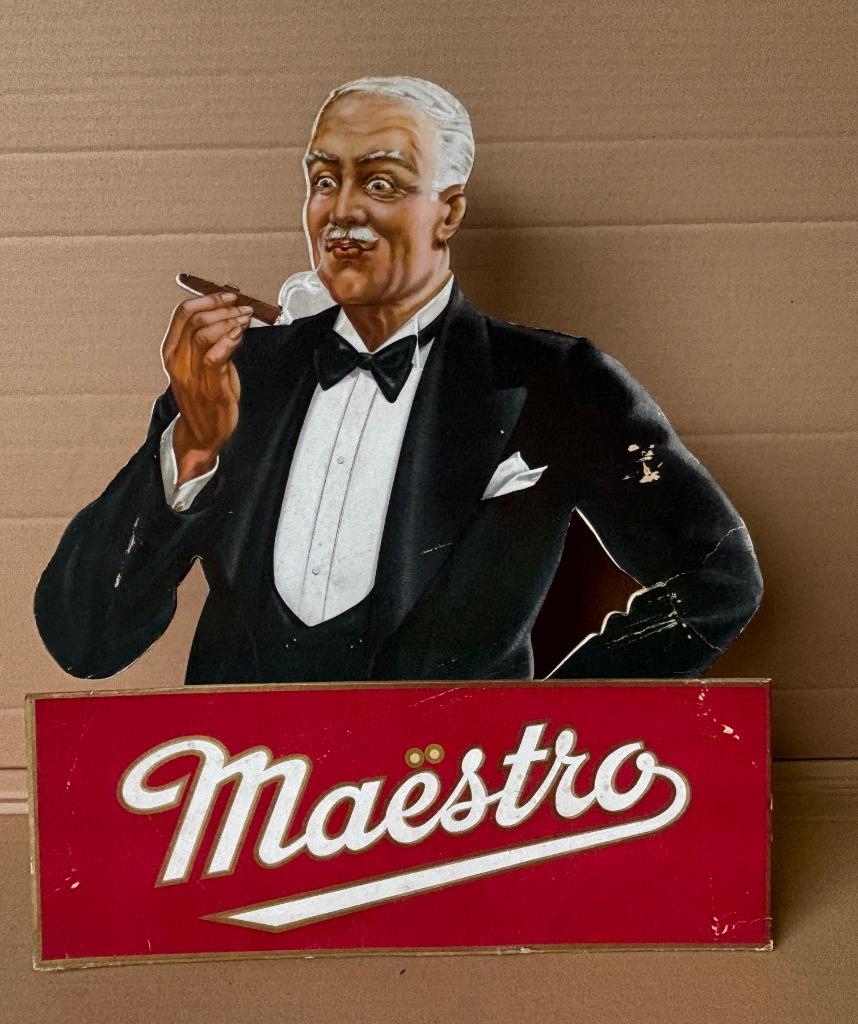 plaque carton MAESTRO Cigar Tabac 1950 PLV, Collections, Envoi