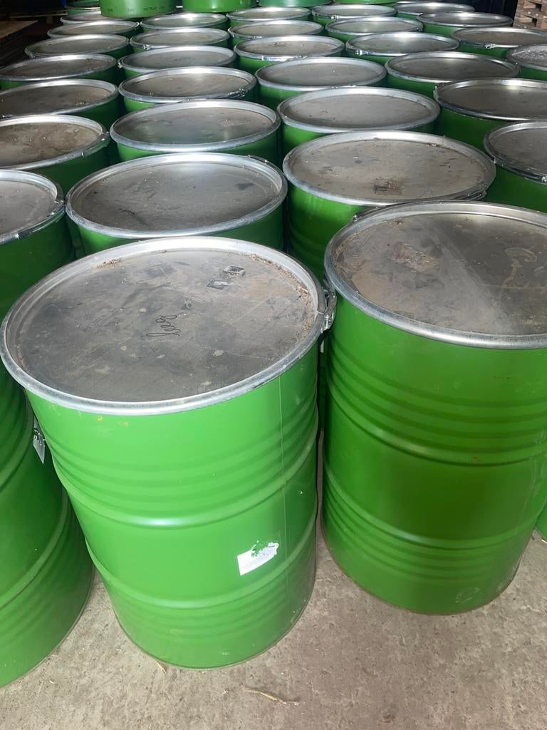 Metalen jerrycan 220 liter. Met vastgebonden deksel LEVERING, Ophalen of Verzenden, Hout, Met kraantje