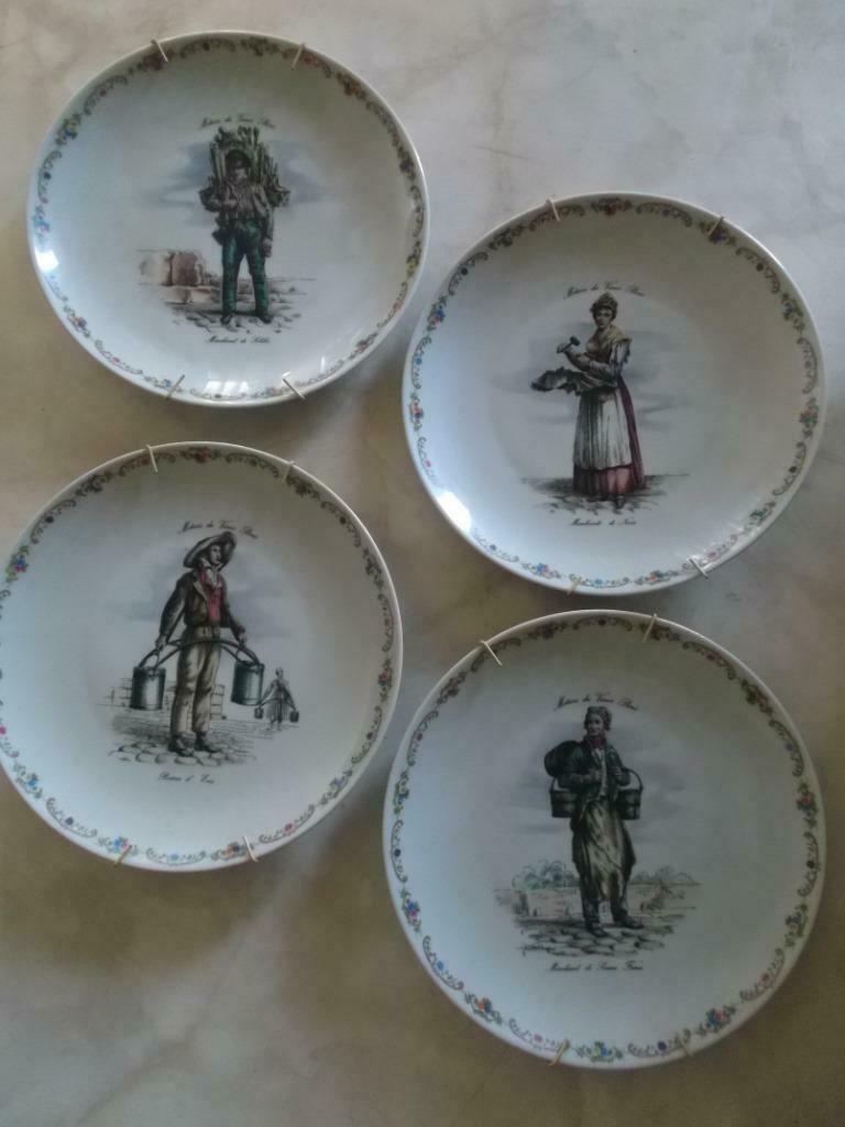 4 Assiettes en Porcelaine : "Métiers du Vieux Paris"., Antiek en Kunst, Ophalen of Verzenden