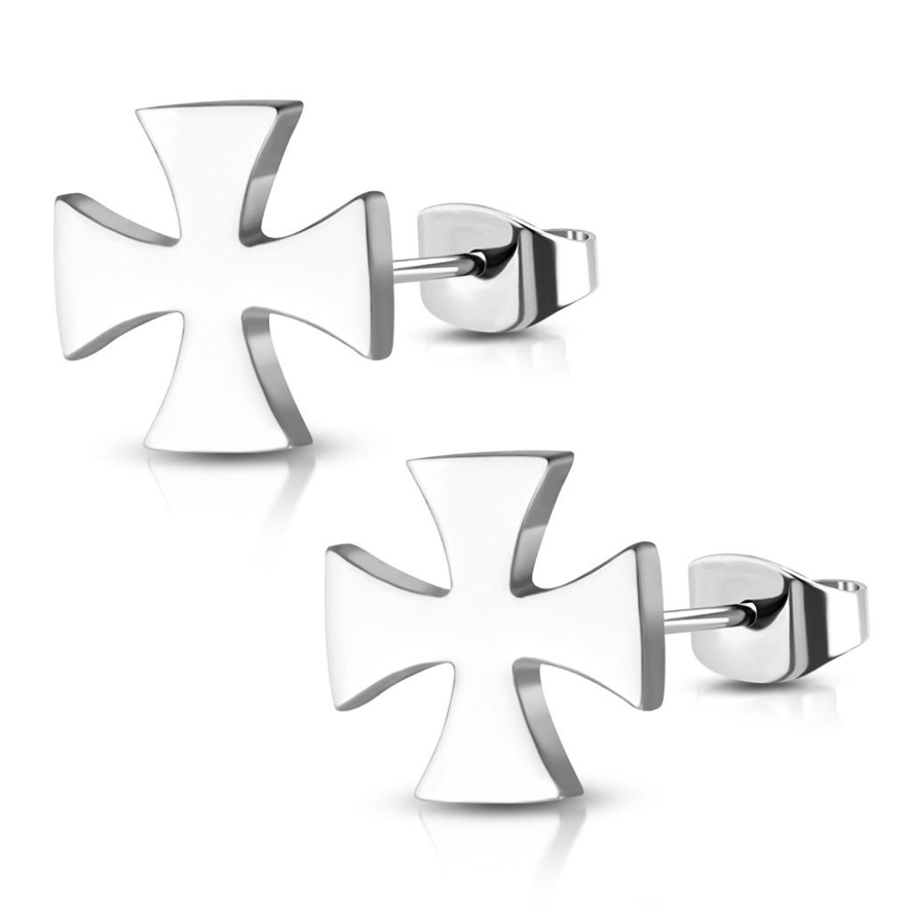 Maltezer kruis stalen biker oorbellen - 8 x 8 mm, Overige materialen, Nieuw, Ophalen of Verzenden, Knopjes of Stekers