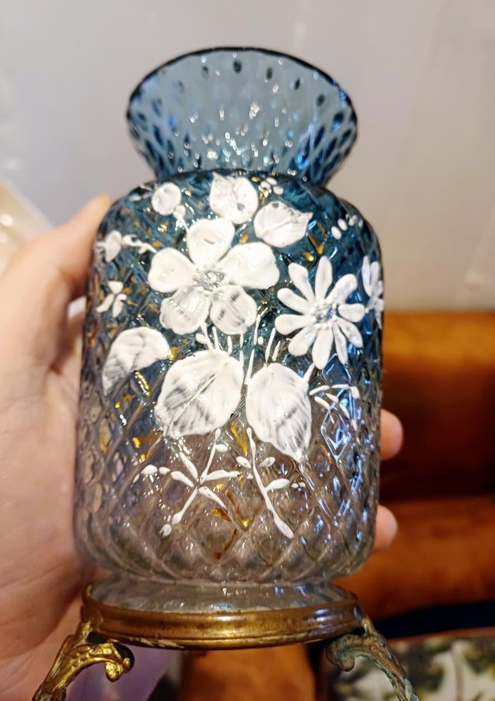 Vase ancien en verre bleu, Enlèvement ou Envoi