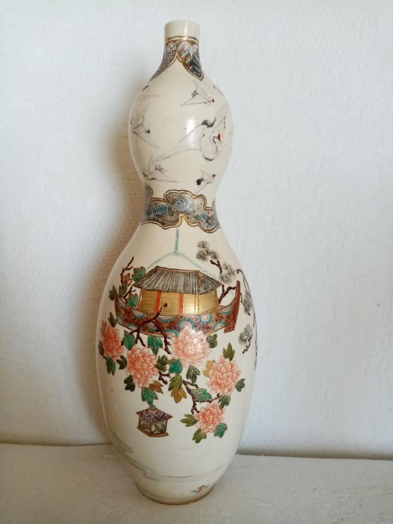 Kyoto Satsuma keramische dubbele kalebasvaas 31cm 1900, Ophalen of Verzenden
