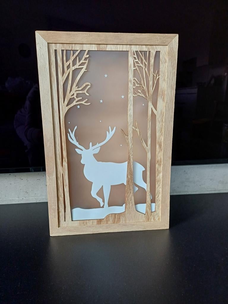 Houten wanddecoratie rendier 3D met ledlichtjes, Ophalen, Nieuw