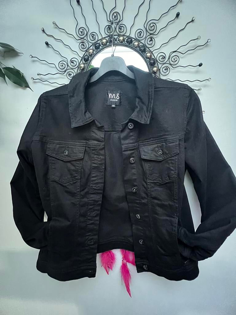 Veste jeans noire Taille 46, MS Mode, Comme neuf, Taille 46/48 (XL) ou plus grande, Noir