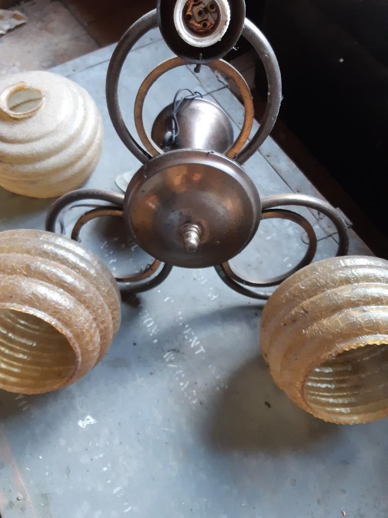 Lustre ancien, Huis en Inrichting, Lampen | Kroonluchters, Gebruikt, Glas, Metaal, Ophalen