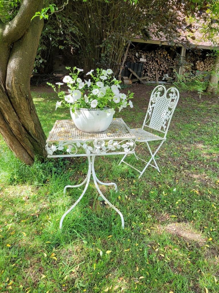 Table + 1 chaise jardin métal, Enlèvement, Utilisé, Métal