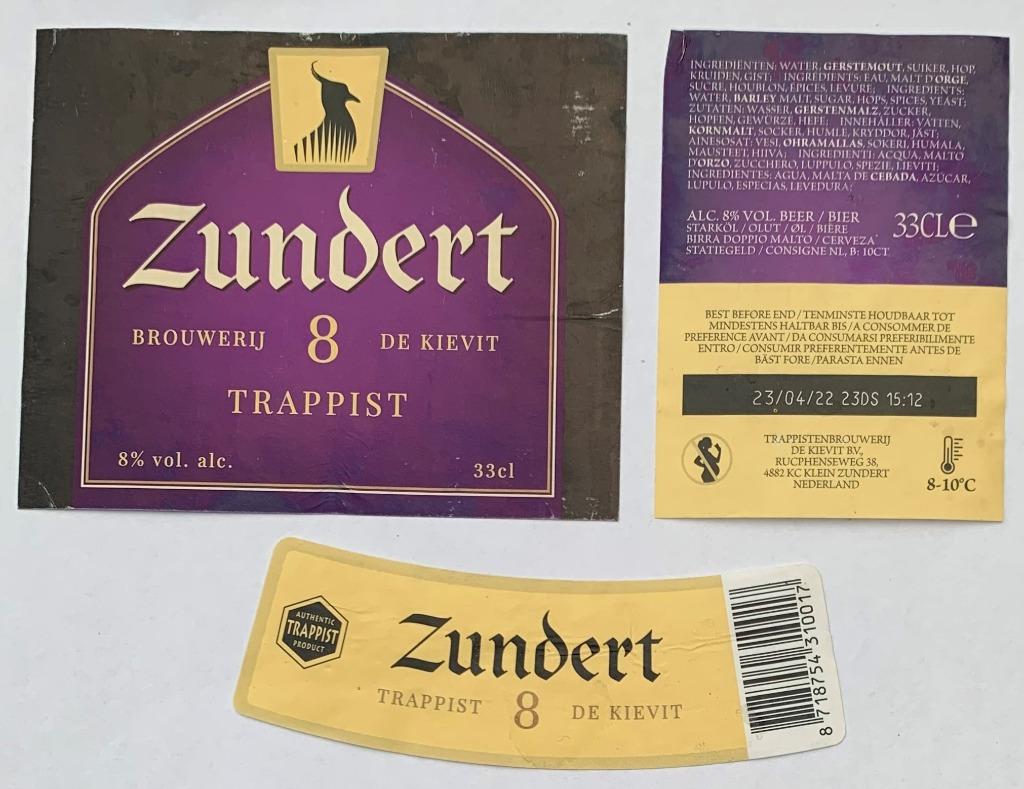 Bieretiket Zundert 8 brouwerij De Kievit (3i7), Verzamelen, Ophalen of Verzenden, Gebruikt