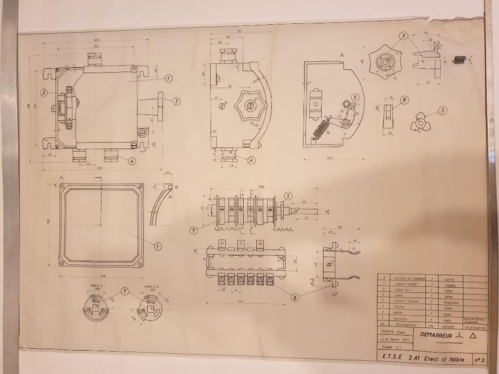 Starter, industriële tekening op calqueerpapier, 84 x 59 cm, Verzenden