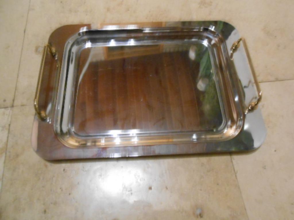 plateau dienbord metaal met koperen handgrepen 42 x 30,5 xH2, Auto diversen, Aanhangers en Bagagewagens, Ophalen of Verzenden