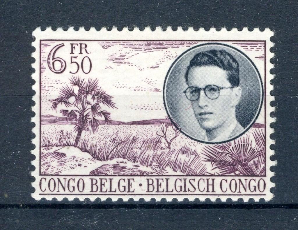 BEL. CONGO 336 MH 1955 - Koninklijke reis door Congo, Ophalen of Verzenden, Postfris, Spoor van plakker