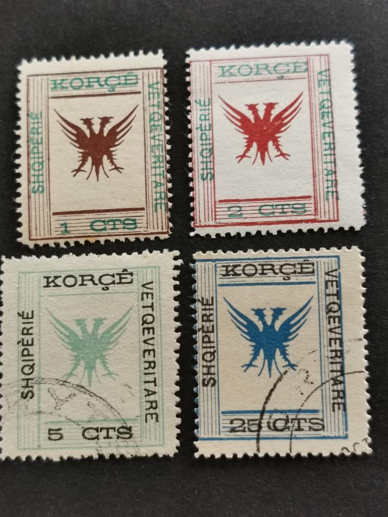 Albanie 1917 - Korce - dubbelhoofdige adelaar, vogels, Ophalen of Verzenden, Overige landen