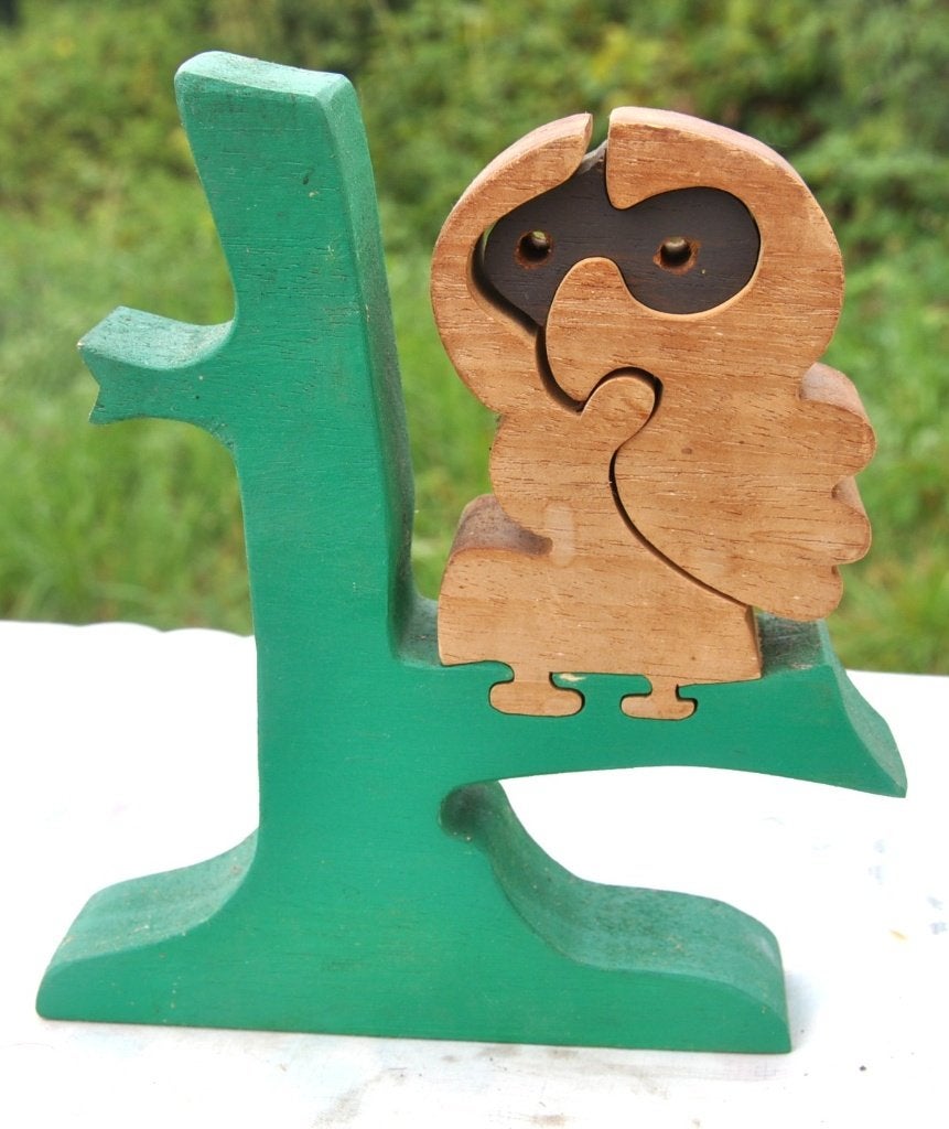 puzzle ou deco en bois hibou sur branche en 4 pieces, Enlèvement ou Envoi, Utilisé, Animal