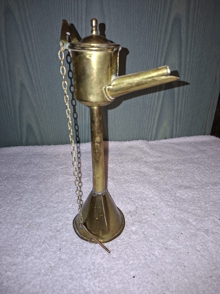 oude koperen olielamp, begin 1900, Ophalen of Verzenden