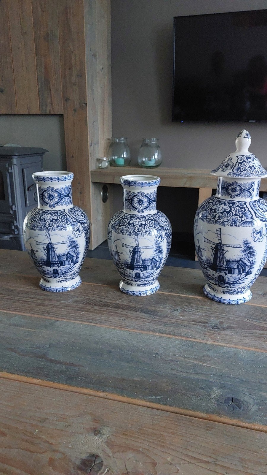 Set van 3 vazen Delfts Bleau, Antiek en Kunst, Ophalen