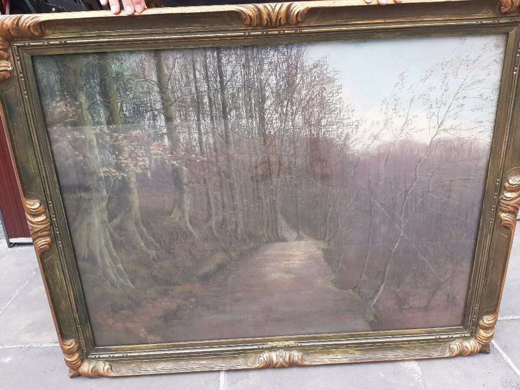 Peinture de paysage boisé signée, Encadré, Paysage, Enlèvement, Autres styles