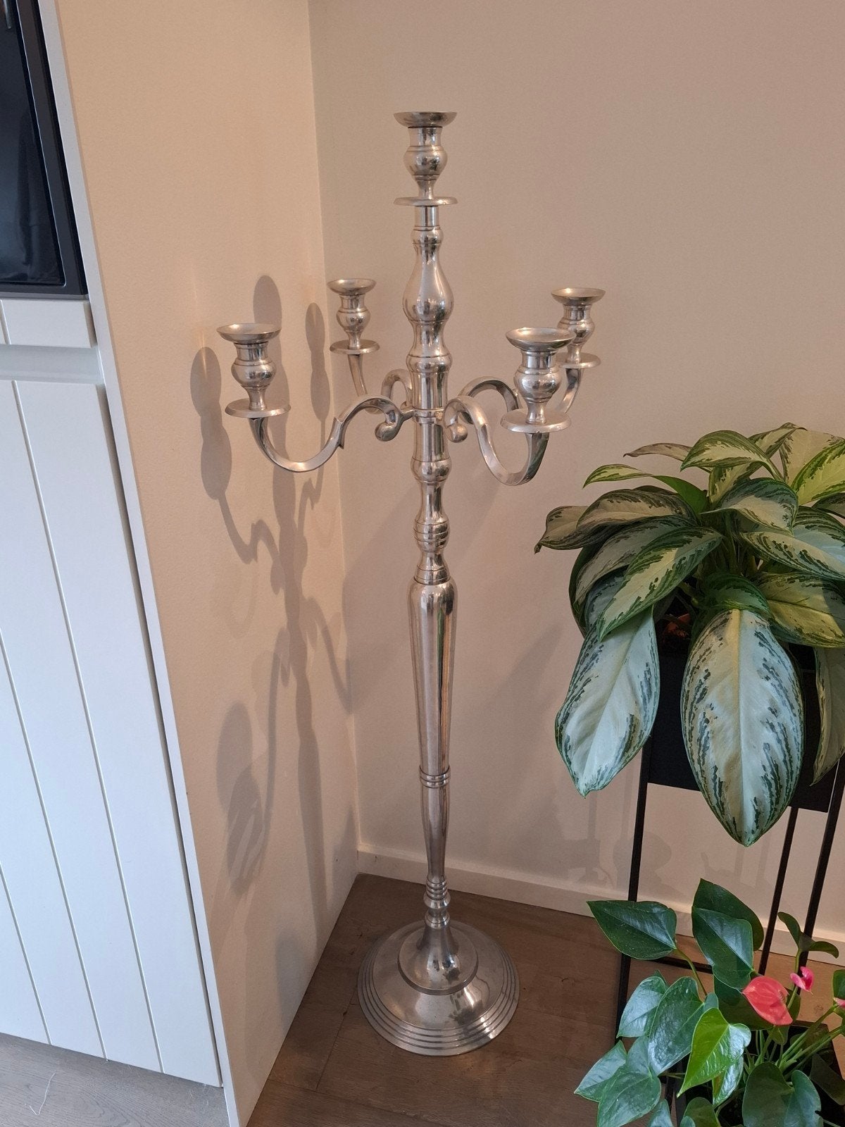 2x hoge sierkandelaars voor 5 kaarsen, Ophalen, 145 cm, Zo goed als nieuw, Metaal
