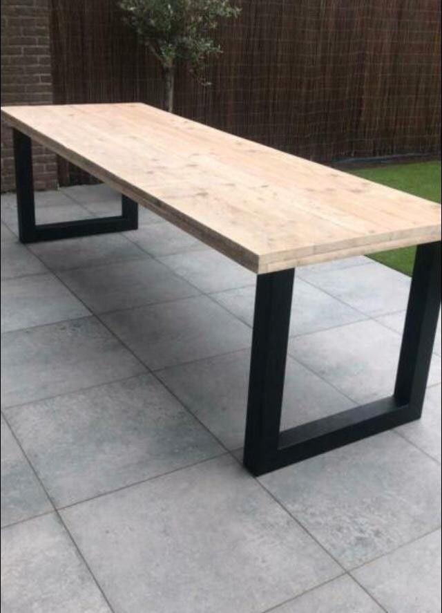 Steigerhout tafels met stalen X of U poten gratis levering, Enlèvement ou Envoi