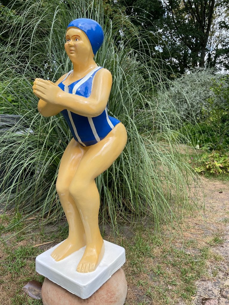 Duikende dame, zwemster jacuzzi tuin, zwembad, vijver 115cm, Tuin en Terras, Tuinbeelden, Ophalen, Nieuw, Kunststof, Dierenbeeld