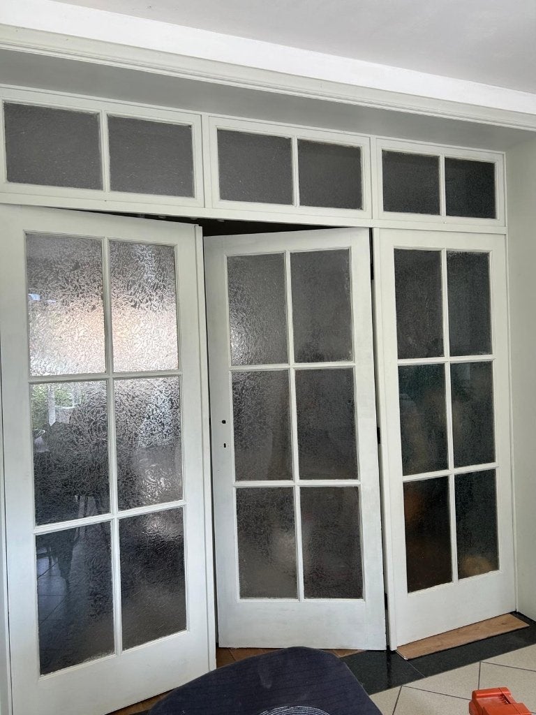 3 houten binnendeuren met decoratief glas, Bricolage & Construction, Bricolage & Rénovation Autre, Enlèvement, Utilisé