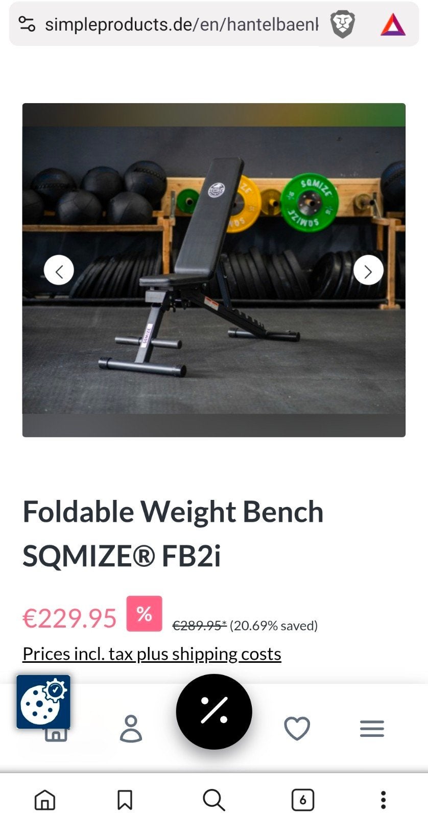 Banc inclinable SQMIZE + Haltères + 70 kg de poids, Enlèvement