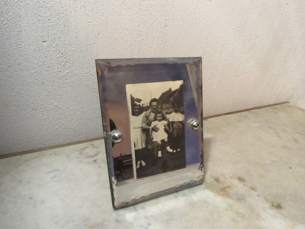 Antiek Frans glazen fotolijstje geslepen randen 1910-30, Ophalen of Verzenden