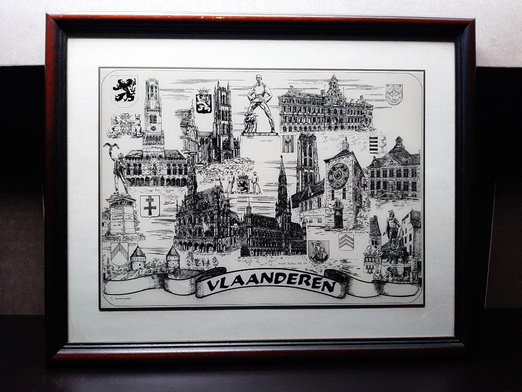 Ingelijst kunstwerk "Vlaanderen" – Gerard Swaenepoel, Enlèvement, Encadré