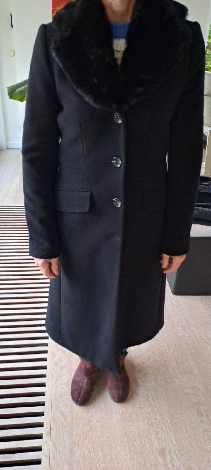 lange warme damesmantel., Kleding | Dames, Zwart, Zo goed als nieuw, Maat 34 (XS) of kleiner, Comma