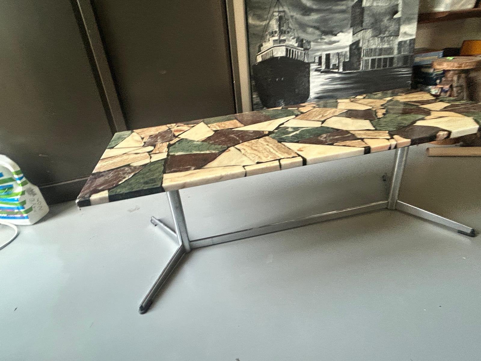 Vintage brutalistische mozaïek salontafe, Ophalen, Overige materialen, Gebruikt, 100 tot 150 cm